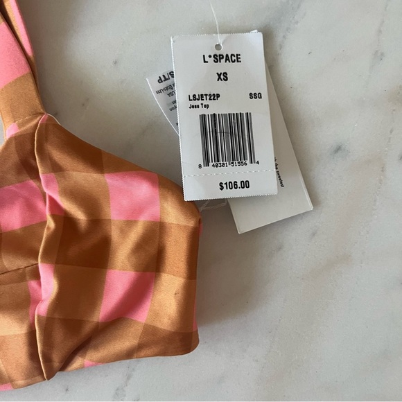 L*Space Jess Bikini Top in Seaesta Surf Gingham Size XS NWT Scoop Neck Plaid - Picture 5 of 6